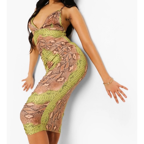 Snake Print Ruched Midi Dress Size 8 NWT - Picture 3 of 3